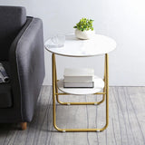 White 2-Tier End Table with Shelf Side Table Mdf Top | MST-0233