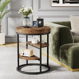 Round End Table, Small Side Table Nightstand with 3-Tier Shelves  | MST-0267