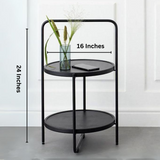 2-Tier Round Metal End Side Table, Simplistic Sofa Table, Modern Tray Outdoor & Indoor Coffee Table, Black  MST-0164