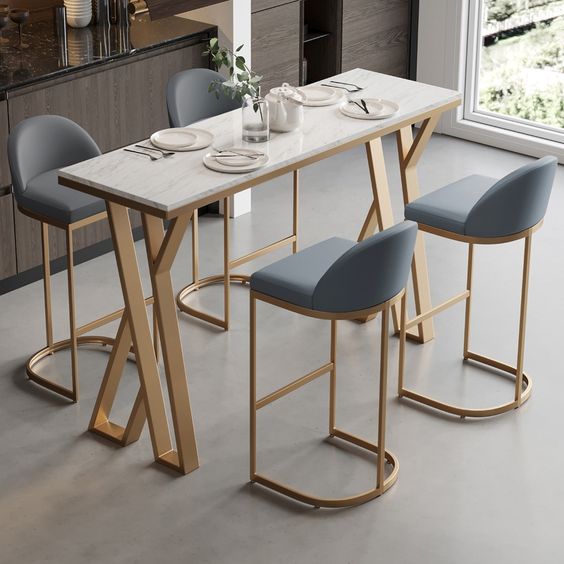 Leather Top Dining Table With 4 Stools | MSDT-0107