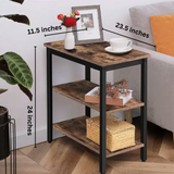 Sofa Side Table, Simple Rustic Side Table with 3-Tier Storage Shelf | MST-0339