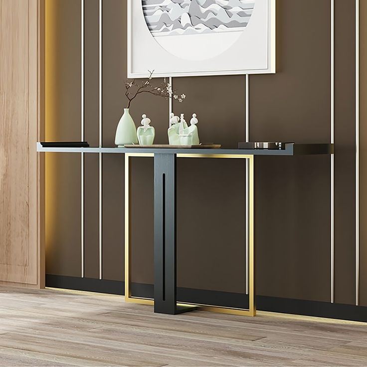 Narrow Console Table for Entryway Foyer Black Solid Wood | MSCT-1016