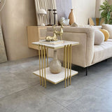 Mdf Top Side Table Gold: 2 Tier Square Table | MST-0401