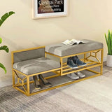 Grey Shoe Storage Bench Hallway Bench Velvet Upholstered with Metal Frame