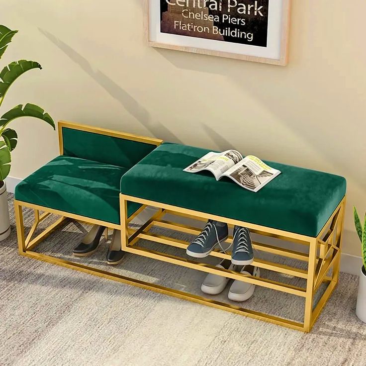 Grey Shoe Storage Bench Hallway Bench Velvet Upholstered with Metal Frame
