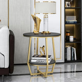 Black Round End Table with Shelf Metal Frame |  MST-0234