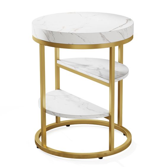 Round End Table, Small Side Table Nightstand with 3-Tier Shelves  | SST-5028