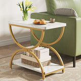 2-Tier Rectangular End Side Accent Table with Stylish Metal Frame | MST-0420