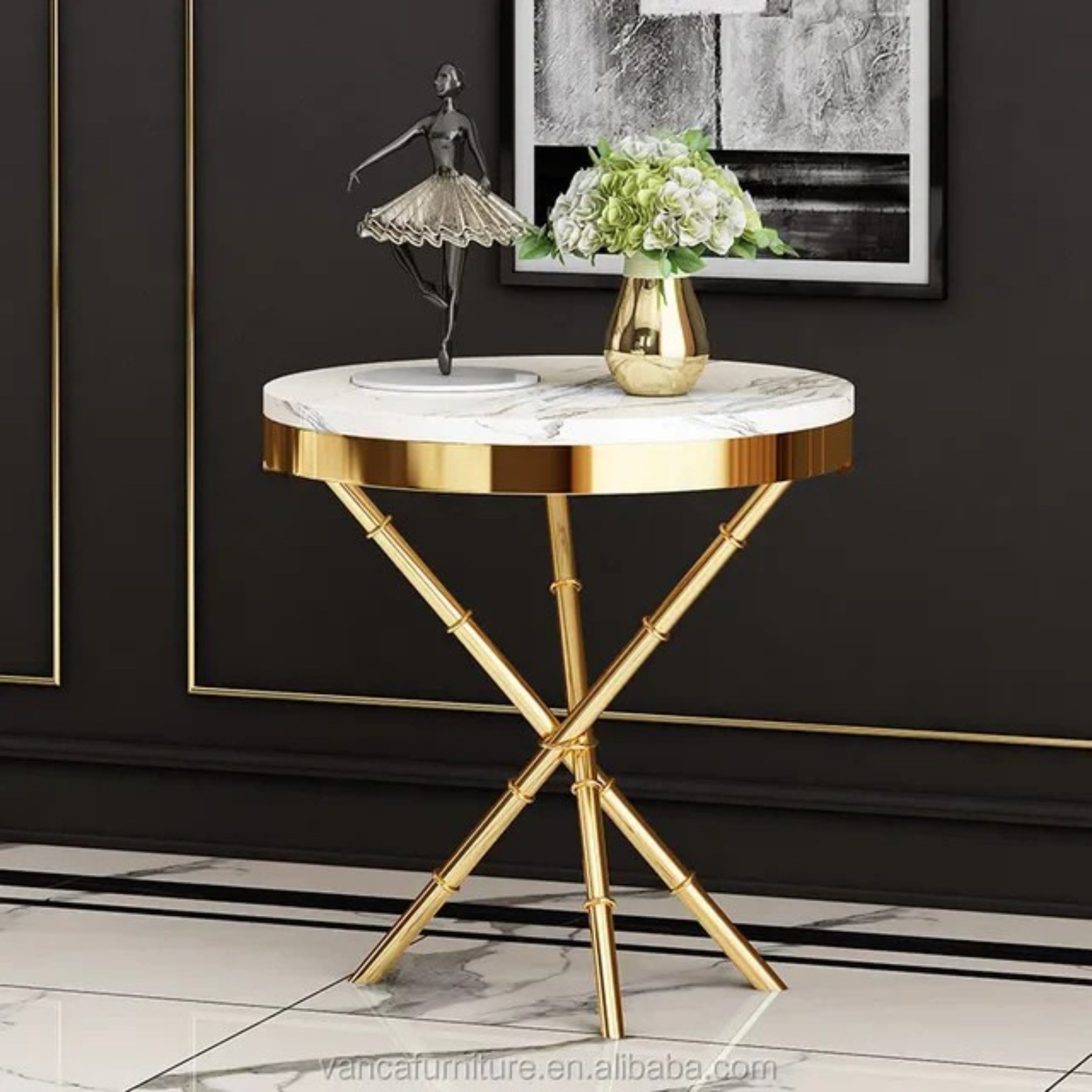 Golden Finish Sofa Side / Coffee Table  |   MST-0156