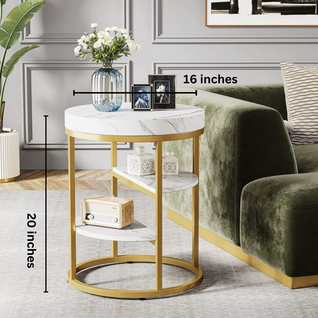 Round End Table, Small Side Table Nightstand with 3-Tier Shelves  | SST-5028