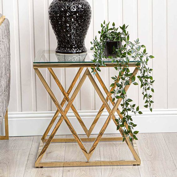 Gold Metal And Glass End Side Table | MST-0210