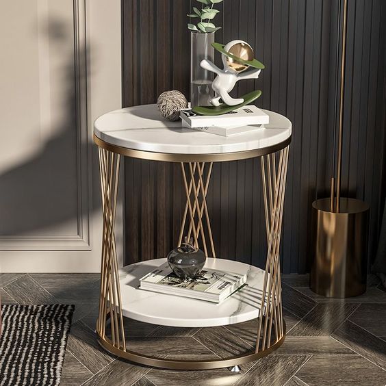 Glam Stone Accent Table Nightstand | MST-0457