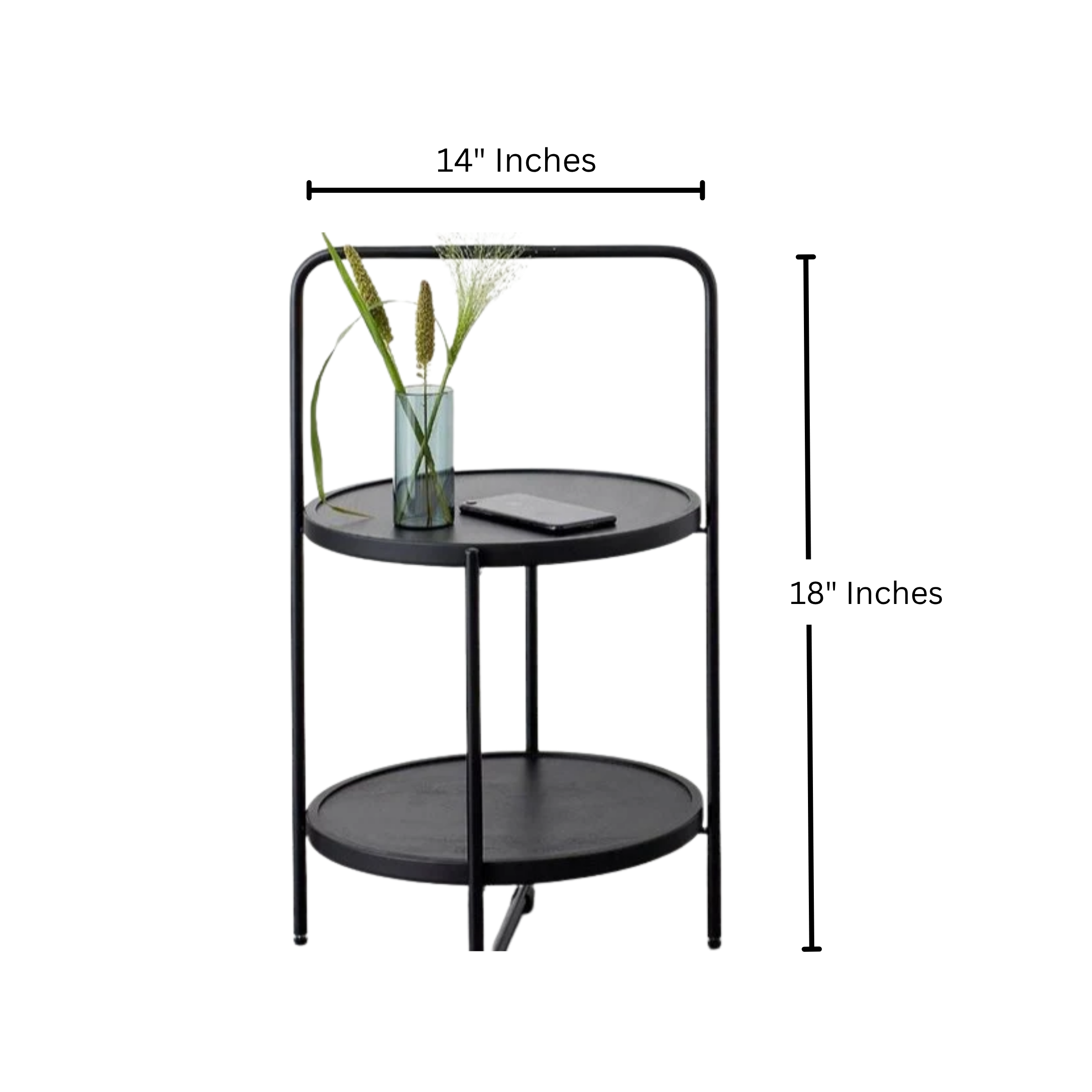 2-Tier Round Metal End Side Table, Simplistic Sofa Table, Modern Tray Outdoor & Indoor Coffee Table, Black  MST-0164