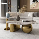 Modern Design Gold Round CoffeeTable With Slate Table Electroplated Finsh (2.P Set)