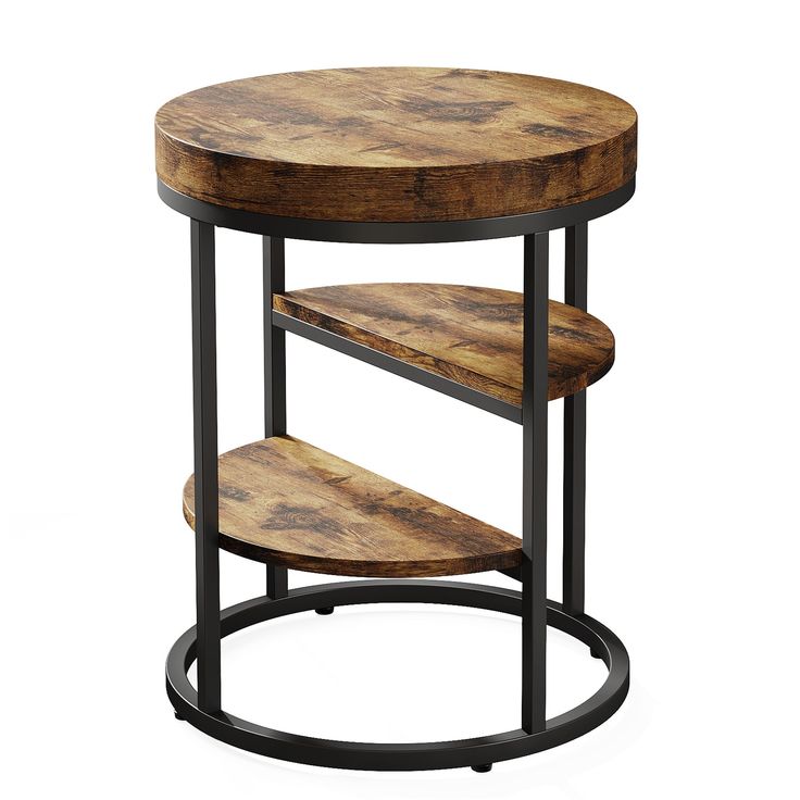 Round End Table, Small Side Table Nightstand with 3-Tier Shelves  | SST-5028