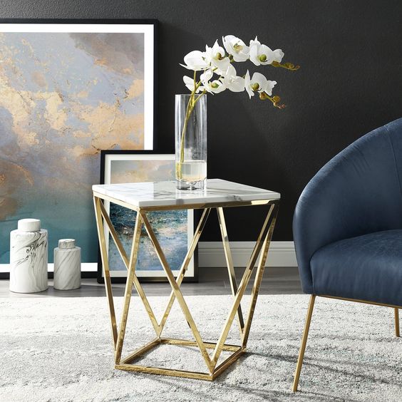 Modern End Table – White/Gold | MST-0340