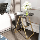 White 2-Tier End Table with Shelf Side Table Mdf Top | MST-0233