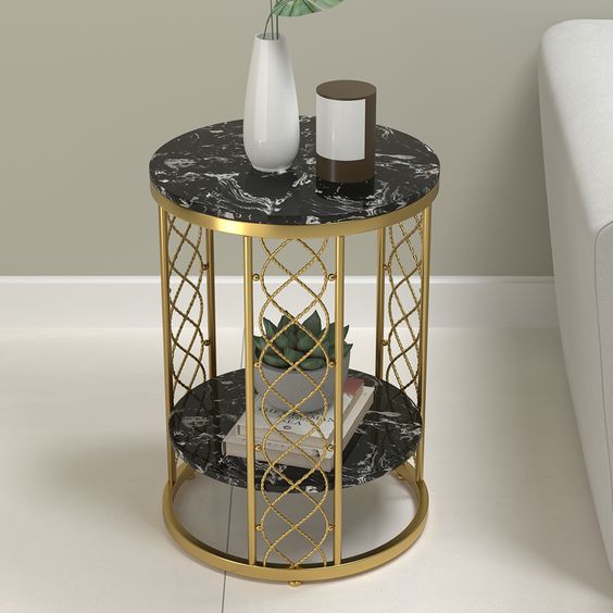2.Tier Luxury Sofa Side Table  Metal in Gold | SST-5013