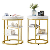 Round End Table, Small Side Table Nightstand with 3-Tier Shelves  | MST-0267