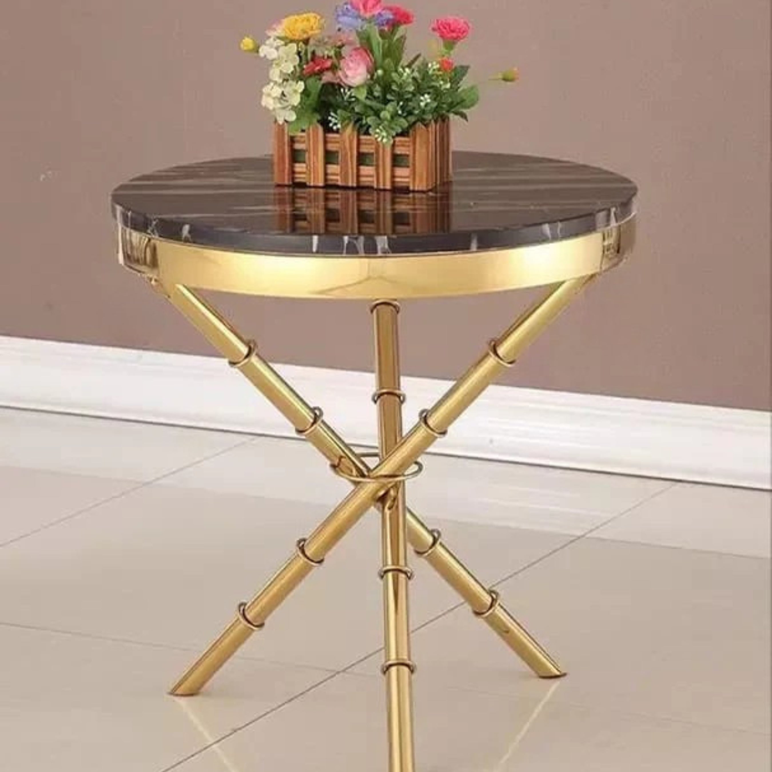 Golden Finish Sofa Side / Coffee Table  |   MST-0156