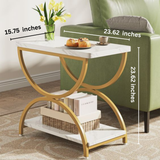 2-Tier Rectangular End Side Accent Table with Stylish Metal Frame | MST-0420