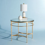 Stylish Round Side Table In Gold with Glass Top | MST-0400