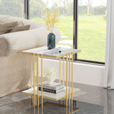 Mdf Top Side Table Gold: 2 Tier Square Table | MST-0401