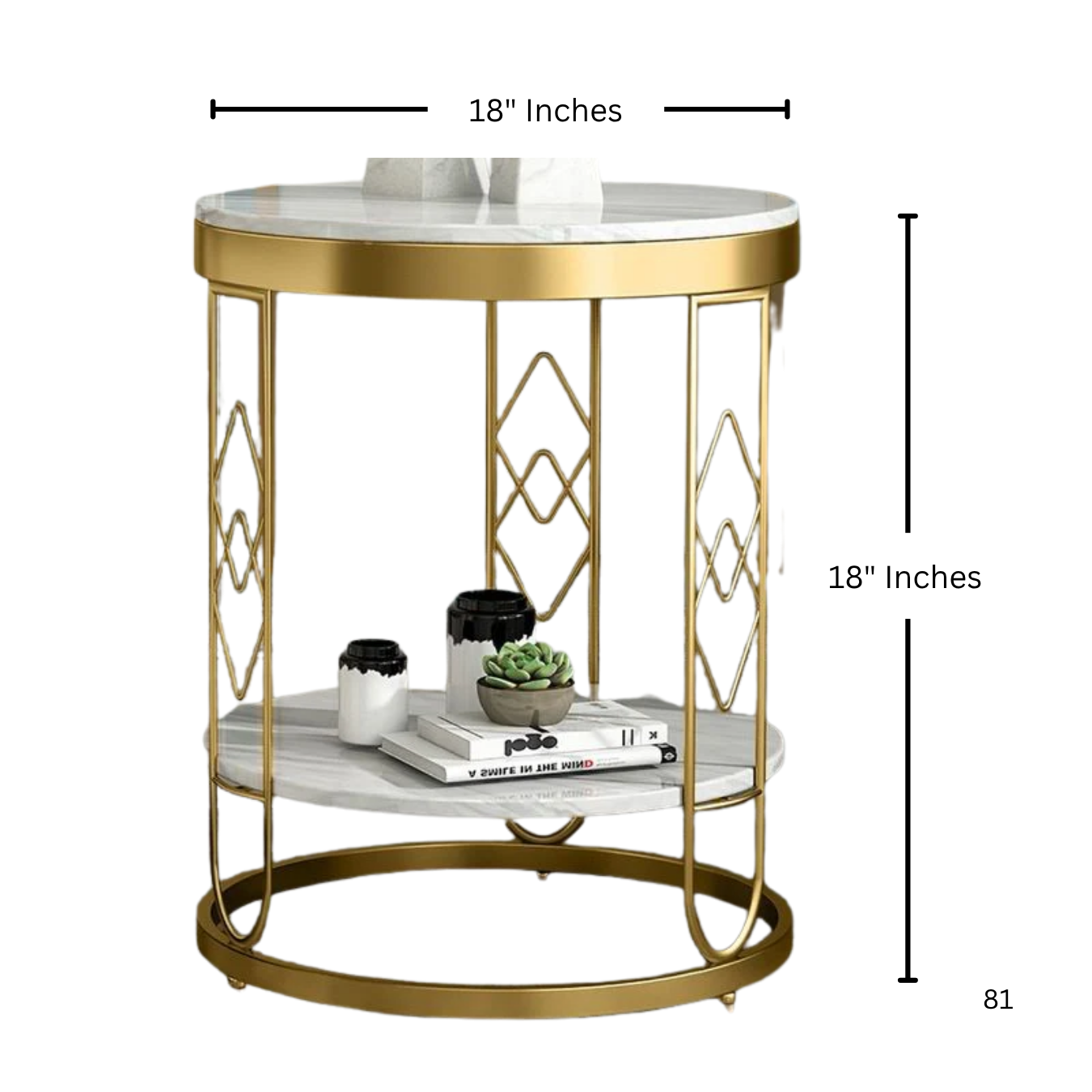 2-Tiered White Modern Round End Table with Shelf Metal Frame | MST-0217