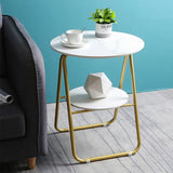 White 2-Tier End Table with Shelf Side Table Mdf Top | MST-0233