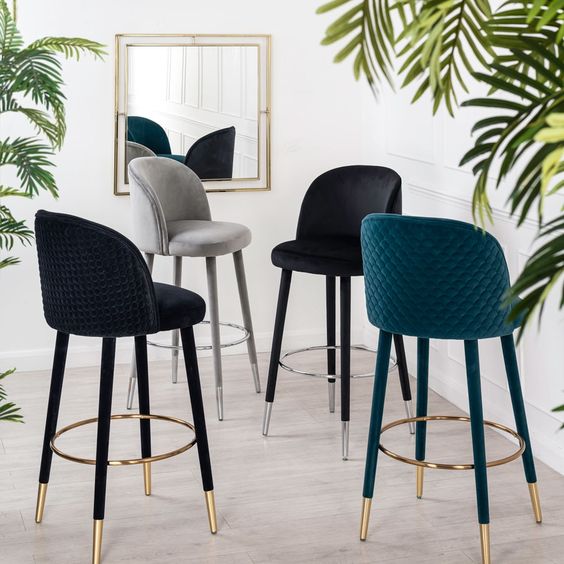 Bellucci Counter Stool - Dove Grey - Silver Caps (Same Fabric Shead Legs ) | WSC-0189