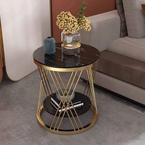 Aesthetic Side Table Black Gold Shelf Retro Luxury Side Table | MST-0456