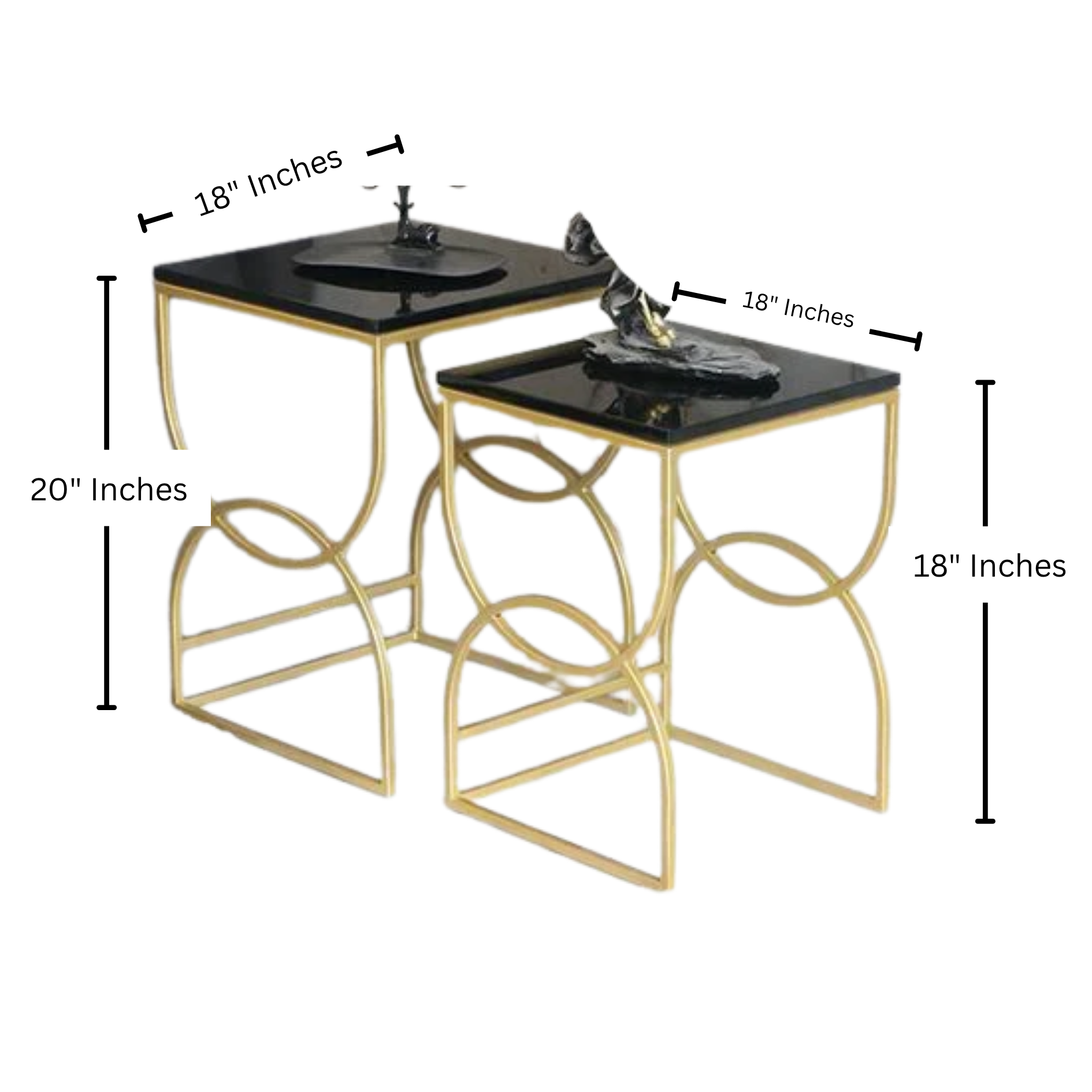 Black Square End Table Metal Side Table Set of 2 | MST-0196