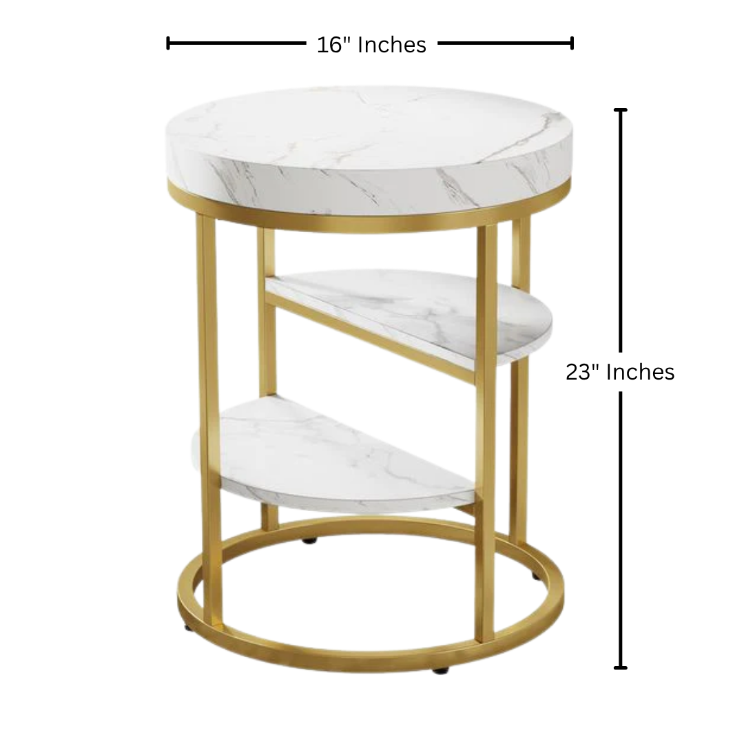 Round End Table, Small Side Table Nightstand with 3-Tier Shelves  | MST-0267