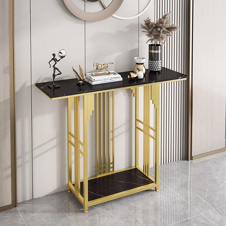 Black Console Table with Storage MDF Top & Metal Frame | MSCT-1009