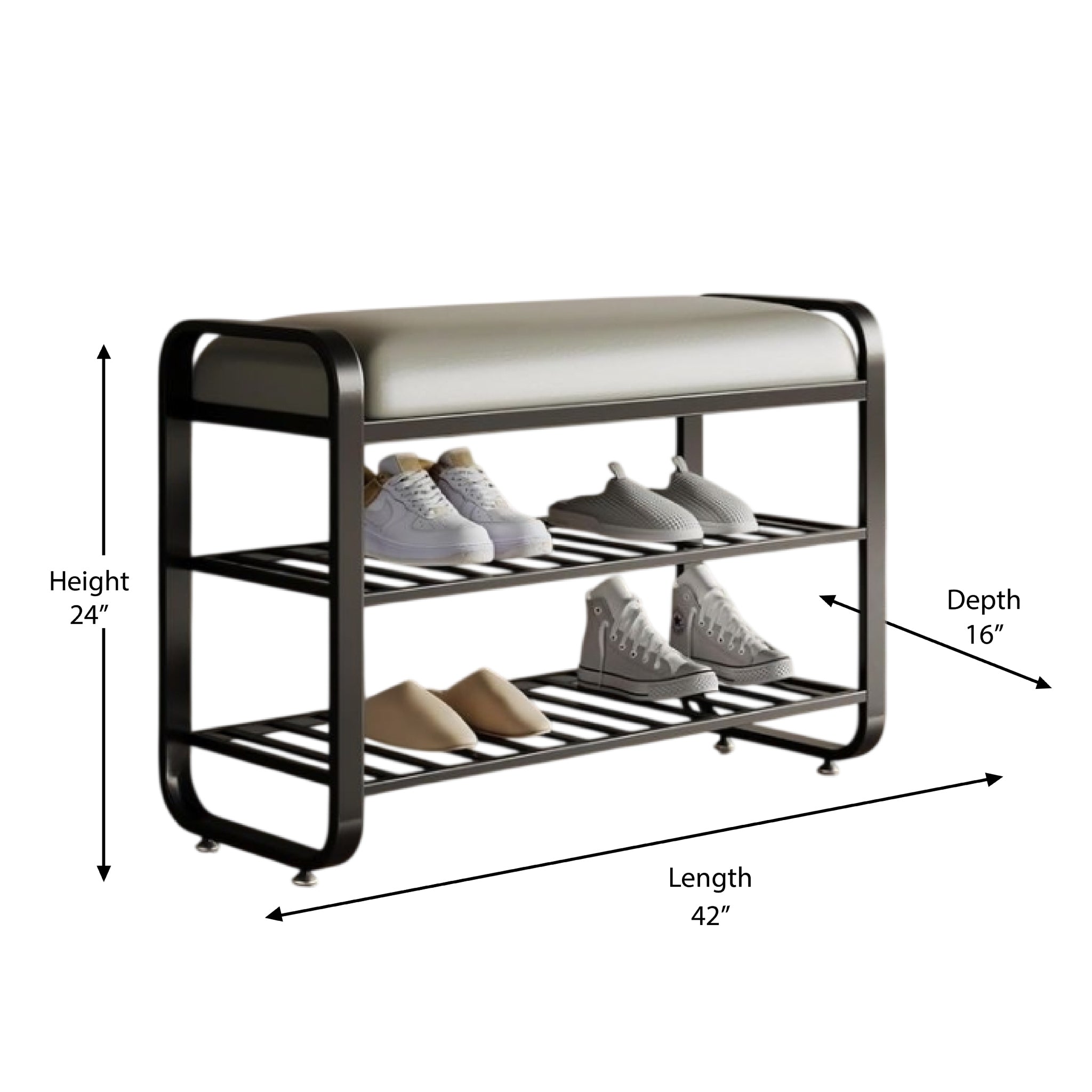 Gold 3 Tier Shoe Rack with Comfortable Premium Padded Seat
