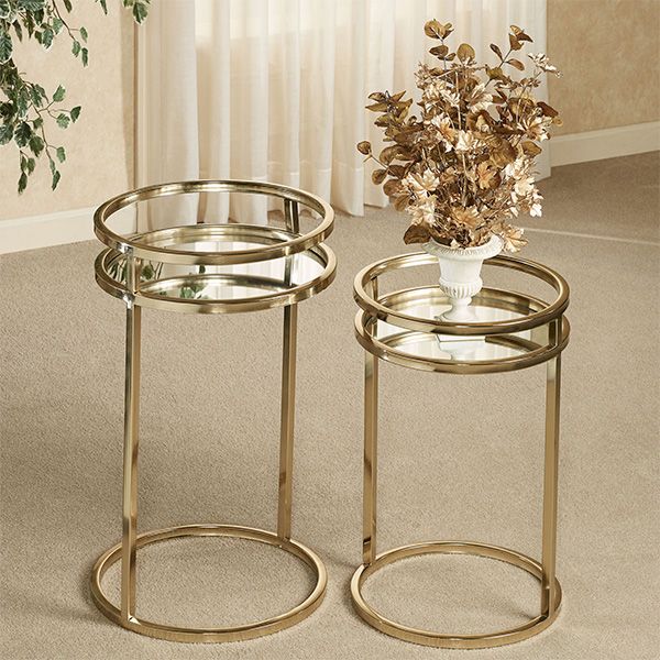 Landon Gold Metal Mirrored Nesting Table Set