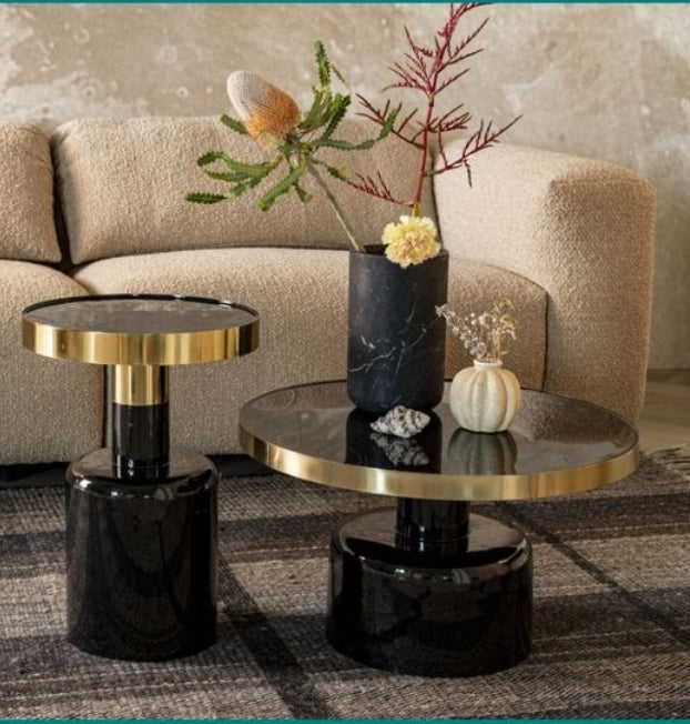 Luxurious Round Black & Gold Metal Coffee Set