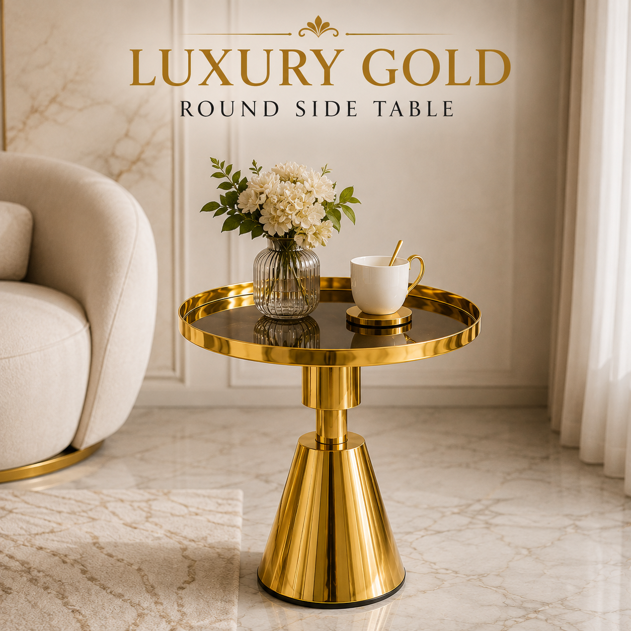 Luxury Gold Round Side Table Modern Living Room Furniture
