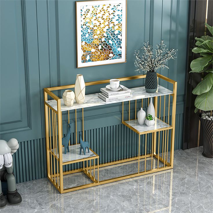 Modern White Console Table with Storage Mdf Tabletop & Metal Frame | MSCT-1008