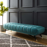 Mid Century Deep Tufted Sea Blue Velvet Extra Long Bench |  WSC-0114