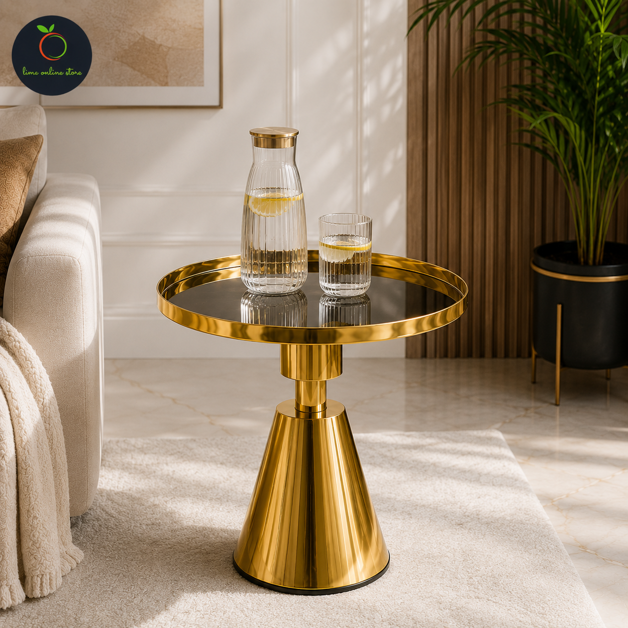 Luxury Gold Round Side Table Modern Living Room Furniture