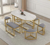 Modern White Oval Dining Table with Stools UV Sheet Top & Metal Frame | MSDT-0115