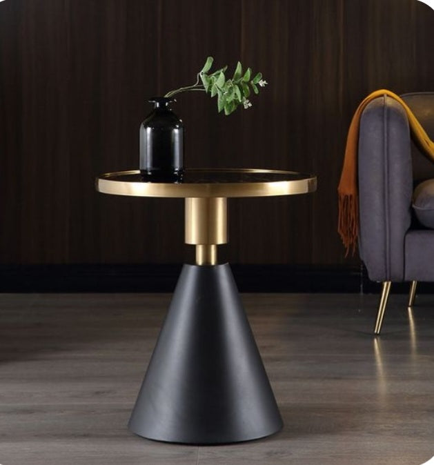 Nordic Luxury Rock Board Coffee Table Stainless Steel Golden Head With Chrome Finish & Black Metal Base| MST-0246