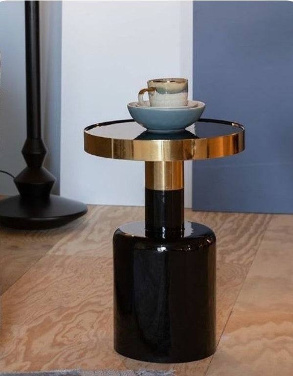Luxurious Round Black & Gold Metal Coffee Set