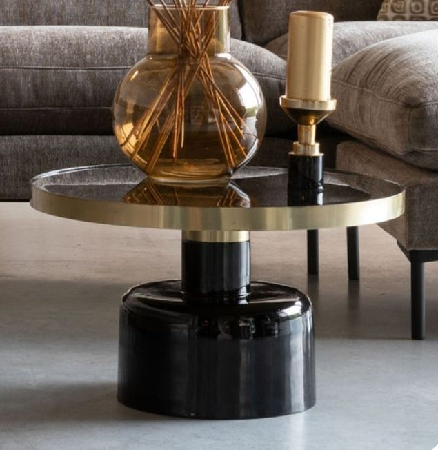 Luxurious Round Black & Gold Metal Coffee Set