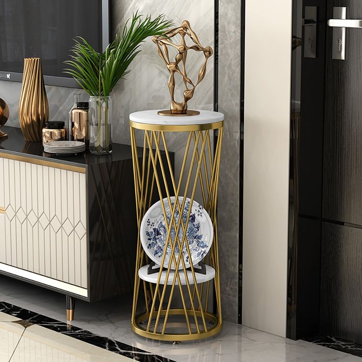 Modern Decor Stand in Gold