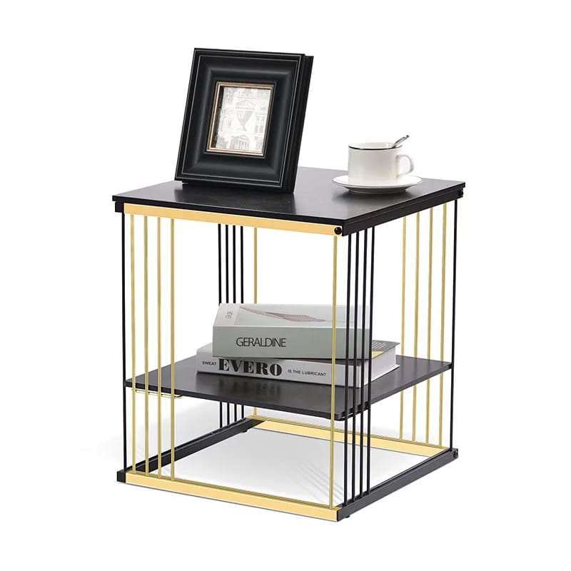 2-Tier Modern Black & Gold Bedside/Sofa Side Table Paint Finish | MST-0253