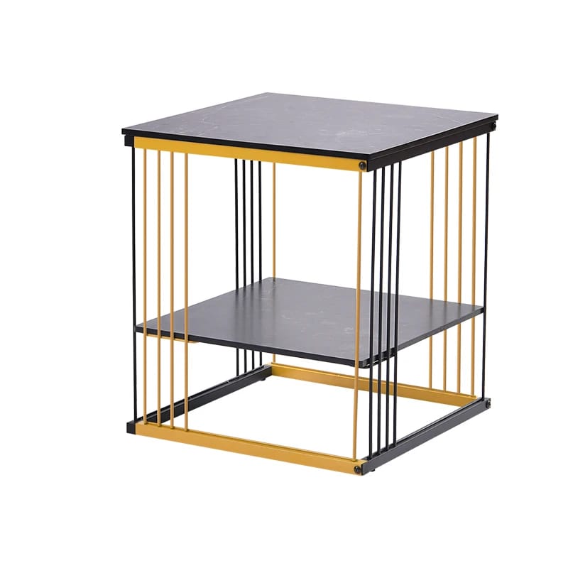 2-Tier Modern Black & Gold Bedside/Sofa Side Table Paint Finish | MST-0253