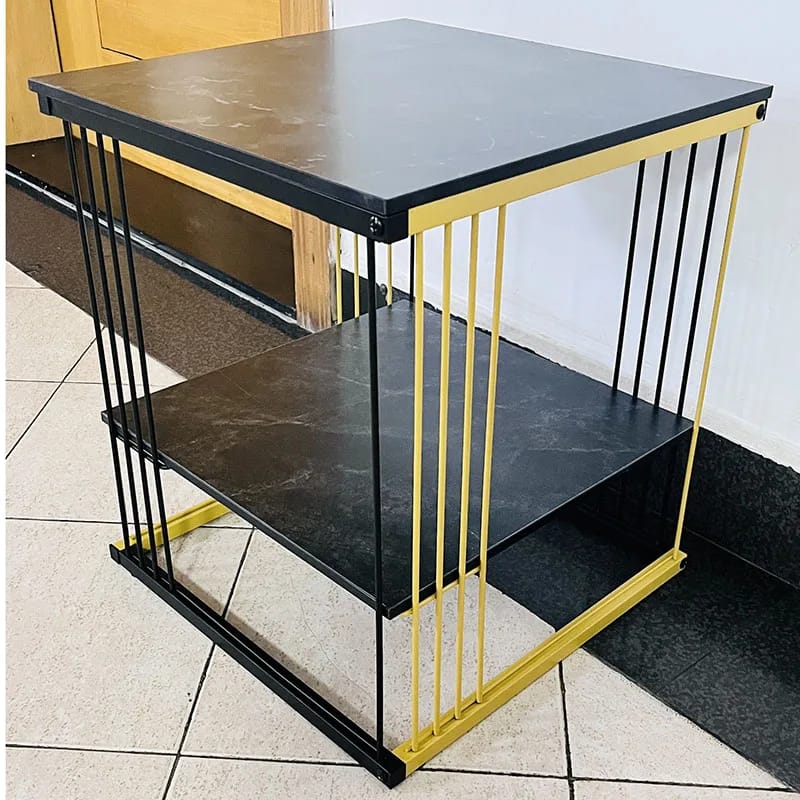 2-Tier Modern Black & Gold Bedside/Sofa Side Table Paint Finish | MST-0253