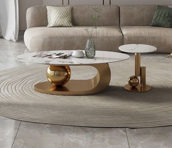 Stainless Steel Luxury Coffee table with Slate Table Set Electroplated Finish | MST-0167
